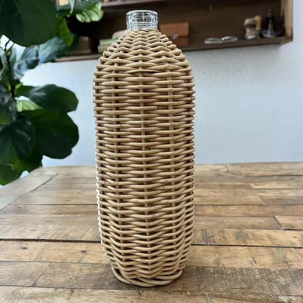 Crate & Barrel Wicker Wrapped Glass Bottle 10
